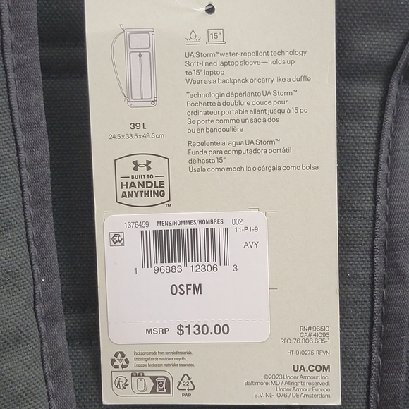 Under Armour UA Project Rock Duffle Backpack Bag Black Gold 1376459-002 New - Picture 3 of 16